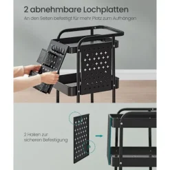 Rootz Steel Køkkenvogn - Rullevogn - Organiseringsstativ - 10 kg hyldekapacitet - 32,3 cm x 49,4 cm x 73,9 cm - Blæk sort