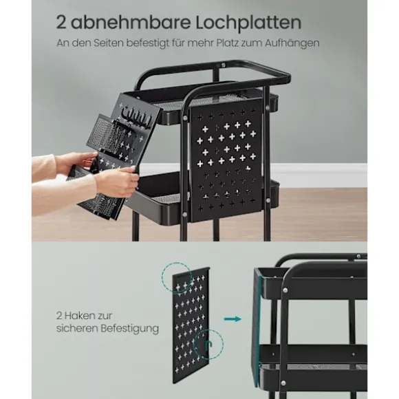 Rootz Steel Køkkenvogn - Rullevogn - Organiseringsstativ - 10 kg hyldekapacitet - 32,3 cm x 49,4 cm x 73,9 cm - Blæk sort