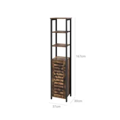 Rootz stående hylde - Højskab - Højskab i industriel stil - Højskab med spjælddør - Spånplade/jernramme - Vintage - 37 x 30 x 167 cm (L x B x H)