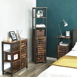 Rootz stående hylde - Højskab - Højskab i industriel stil - Højskab med spjælddør - Spånplade/jernramme - Vintage - 37 x 30 x 167 cm (L x B x H)