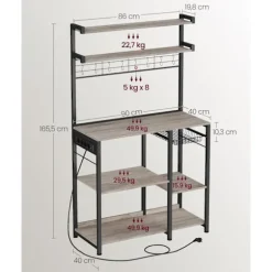 Rootz stående hylde med fatninger og kurv - Greige meleret - Blæk sort - Spånplade - Stål - 40 cm x 90 cm x 165,5 cm - 19,2 kg. Ideel til organisation | Fyndiq