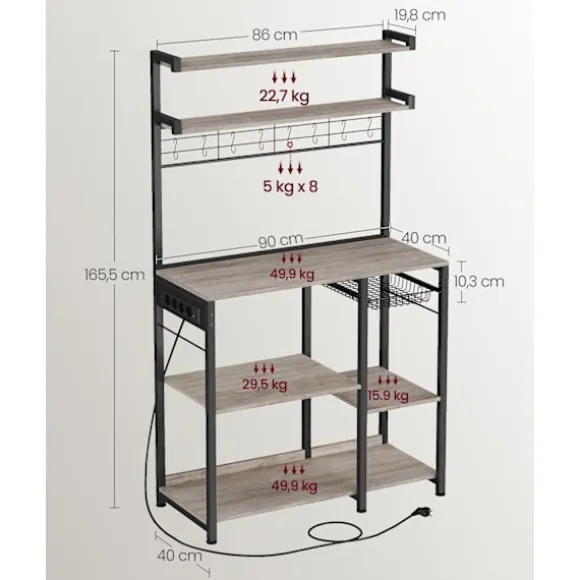 Rootz stående hylde med fatninger og kurv - Greige meleret - Blæk sort - Spånplade - Stål - 40 cm x 90 cm x 165,5 cm - 19,2 kg. Ideel til organisation | Fyndiq