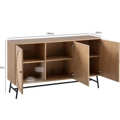 Rootz Stilfuld skænk - Moderne kabinet - Oakindretningsopbevaringsenhed - Justerbare hylder - 140 cm x 80 cm x 39 cm