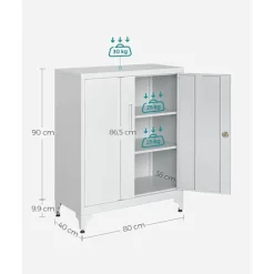 Rootz stålmetalskab - Opbevaringsorganisator - Grå farve - Heavy Duty - Justerbare hylder - 40cm x 80cm x 90cm