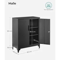Rootz stålmetalskab - Opbevaringsorganisator - Sort - Justerbare hylder - Heavy Duty - 40cm x 80cm x 90cm