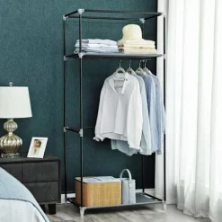 Rootz Stofskab - Foldegarderobe - Garderobeskab - Stofgarderobe - Grå - 75 x 45 x 160 cm