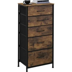 Rootz stofskuffekiste med vintage trælook - Kommode til soveværelset - Skænk med 5 skuffer - Organizer - 45,5 x 95,5 x 30 cm