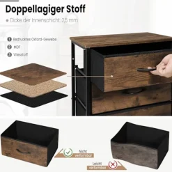 Rootz stofskuffekiste med vintage trælook - Kommode til soveværelset - Skænk med 5 skuffer - Organizer - 45,5 x 95,5 x 30 cm