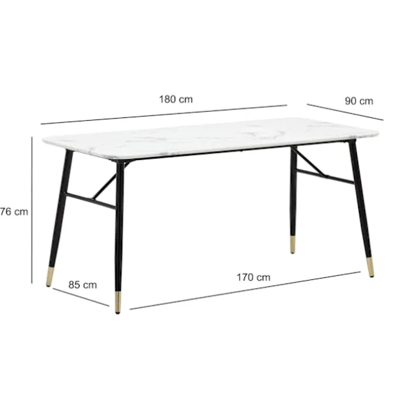 Rootz Stor spisebord - Moderne spisebord - Marmor Look Bord - Sæder 8 personer - 180 cm x 90 cm x 76 cm