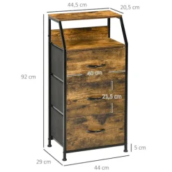 Rootz Storage Cabinet - Stof skuffer - MDF -hylder - Stålramme - Justerbare fødder - 44x29x92 cm