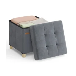 Rootz Storage fodskammel - Velvet Ottoman - Siddepladser med opbevaring - 37L kapacitet - 38x38x40cm - Grå
