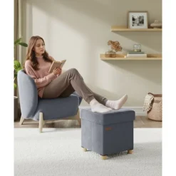 Rootz Storage fodskammel - Velvet Ottoman - Siddepladser med opbevaring - 37L kapacitet - 38x38x40cm - Grå