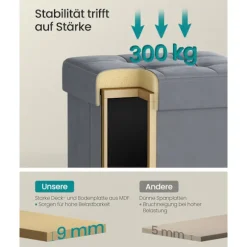 Rootz Storage fodskammel - Velvet Ottoman - Siddepladser med opbevaring - 37L kapacitet - 38x38x40cm - Grå