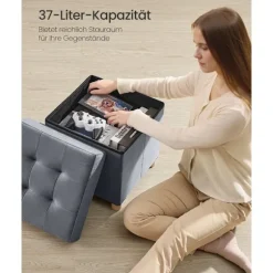 Rootz Storage fodskammel - Velvet Ottoman - Siddepladser med opbevaring - 37L kapacitet - 38x38x40cm - Grå