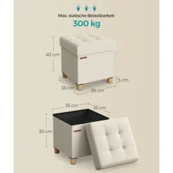 Rootz Storage Ottoman - Fodskammel - Legetøjskasse - Polstret skammel - MDF-ramme - Imiteret linned - 38cm x 38cm x 40cm