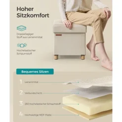 Rootz Storage Ottoman - Fodskammel - Legetøjskasse - Polstret skammel - MDF-ramme - Imiteret linned - 38cm x 38cm x 40cm