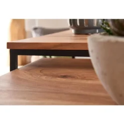 Rootz stuebord sæt af 2 akacie massivt træ - metal sidebord kantet - Design sofabord med metal ben Sofabord - 2-delt dækkeserviet indskudsbord