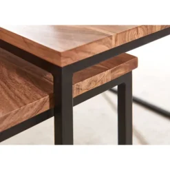 Rootz stuebord sæt af 2 akacie massivt træ - metal sidebord kantet - Design sofabord med metal ben Sofabord - 2-delt dækkeserviet indskudsbord