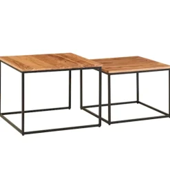 Rootz stuebord sæt af 2 akacie massivt træ - metal sidebord kantet - Design sofabord med metal ben Sofabord - 2-delt dækkeserviet indskudsbord