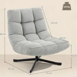 Rootz Swivel Lounge Chair - Accent Lænestol - Polstret Stol - Ekstra bredt sæde, Vandafvisende, Plys Komfort - Lysegrå - 75x95x90cm