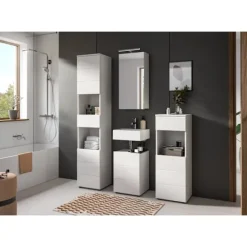 Rootz Tall Cabinet - Badeværelsesopbevaringsenhed - Højglans hvidt skab - Maksimal opbevaring - 38x190x34 cm