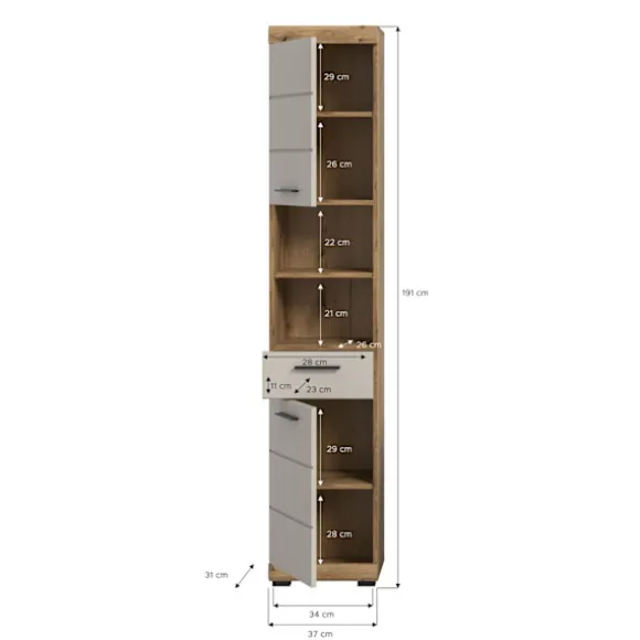 Rootz Tall Cabinet - Opbevaringsenhed - Organisering af reoler - Holdbar MDF -brown - 37x191x31 cm