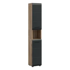 Rootz Tall Cabinet - Storage Unit - Organizer - Space -Saver - 2 Doors - 4 Aftagelige hylder - Sort og brun - 30x185x30cm
