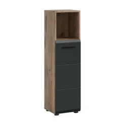 Rootz Tall Standing Cabinet - Fritstående opbevaring - smal arrangør - sort og brun - 2 justerbare hylder - 30x110x30cm
