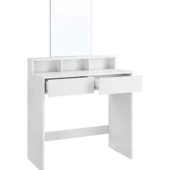 Rootz Toiletbord - Comestica Bord - Make-up bord - 2 skuffer - Spejl - Åbne rum - Forarbejdet træ - Hvid - 80 x 40 x 140 cm