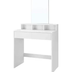 Rootz Toiletbord - Comestica Bord - Make-up bord - 2 skuffer - Spejl - Åbne rum - Forarbejdet træ - Hvid - 80 x 40 x 140 cm