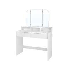 Rootz Toiletbord - Foldespejl og 2 skuffer - Makeup Skrivebord Med hylder - Soveværelse Organizer - Vaskebord - Stilfuldt vaskebord - Spånplade - Hvid | Fyndiq