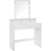 Rootz Toiletbord - Kosmetikbord - Spejl - Belysning - 2 skuffer - Åbne rum - Hvid - Forarbejdet træ - 80 x 40 x 145 cm