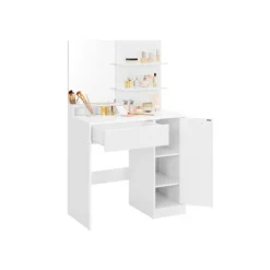 Rootz Toiletbord - Med hylder og skuffe - Makeup Skrivebord med hylder - Soveværelse Organizer - Vaskebord - Stilfuldt vaskebord - Spånplade - Hvid - | Fyndiq