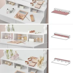 Rootz Toiletbord - Med spejl og glødepærer - Makeup Toiletbord - Oplyst spejlkommode - Kosmetisk vaskebord - Spånplade - Melaminbelægning - Hvid - 80 | Fyndiq