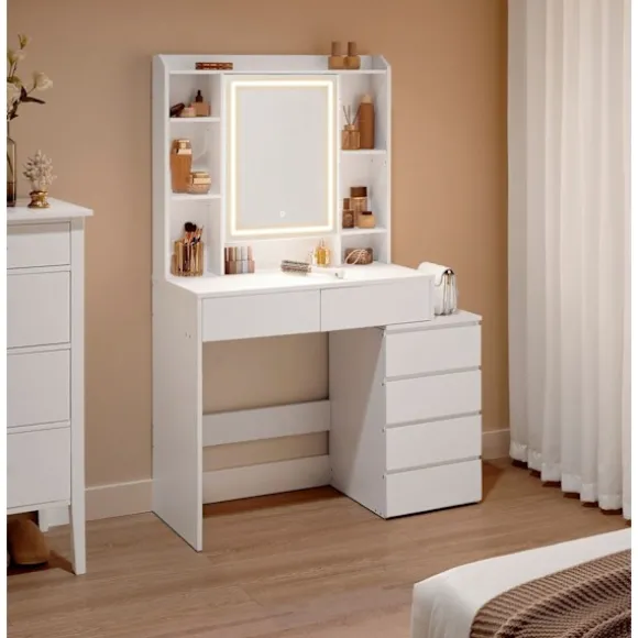 Rootz Toiletbord med LED-belysning - Sminkebord - Makeupbord - Moderne design - Cloud White - 120cm x 40cm x 75cm