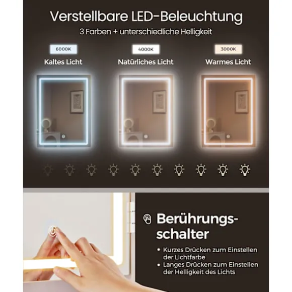 Rootz Toiletbord med LED-belysning - Sminkebord - Makeupbord - Moderne design - Cloud White - 120cm x 40cm x 75cm