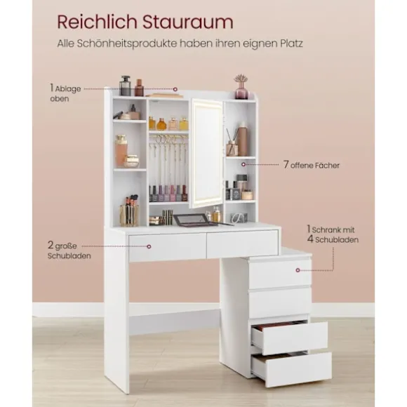 Rootz Toiletbord med LED-belysning - Sminkebord - Makeupbord - Moderne design - Cloud White - 120cm x 40cm x 75cm