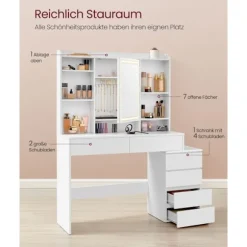 Rootz Toiletbord med LED-lys - Sminkebord - Makeup skrivebord - Moderne - Cloud White - 120cm x 60cm x 75cm