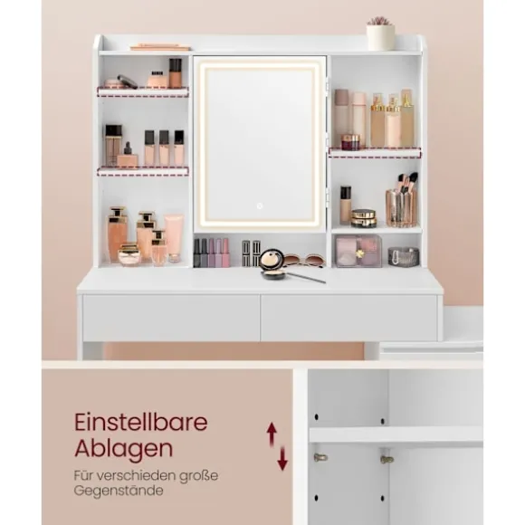 Rootz Toiletbord med LED-lys - Sminkebord - Makeup skrivebord - Moderne - Cloud White - 120cm x 60cm x 75cm