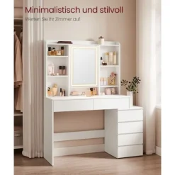 Rootz Toiletbord med LED-lys - Sminkebord - Makeup skrivebord - Moderne - Cloud White - 120cm x 60cm x 75cm