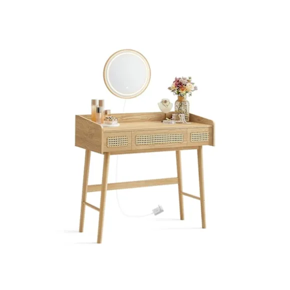 Rootz Toiletbord med spejl - Vaskeskabssæt - Makeup skrivebord - LED-belysning - 43 cm x 90 cm x 82 cm - Ben af massivt træ - MDF - Spånplade