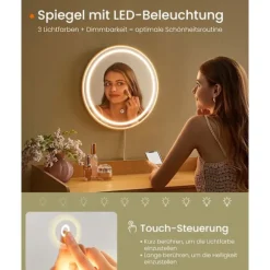 Rootz Toiletbord med spejl - Vaskeskabssæt - Makeup skrivebord - LED-belysning - 43 cm x 90 cm x 82 cm - Ben af massivt træ - MDF - Spånplade