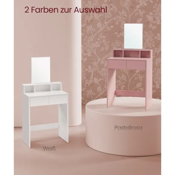 Rootz Toiletbord med spejl og 2 skuffer - Vaskebord - Makeup skrivebord - Hvid - 40 cm x 60 cm x 127 cm - Ingen batterier påkrævet