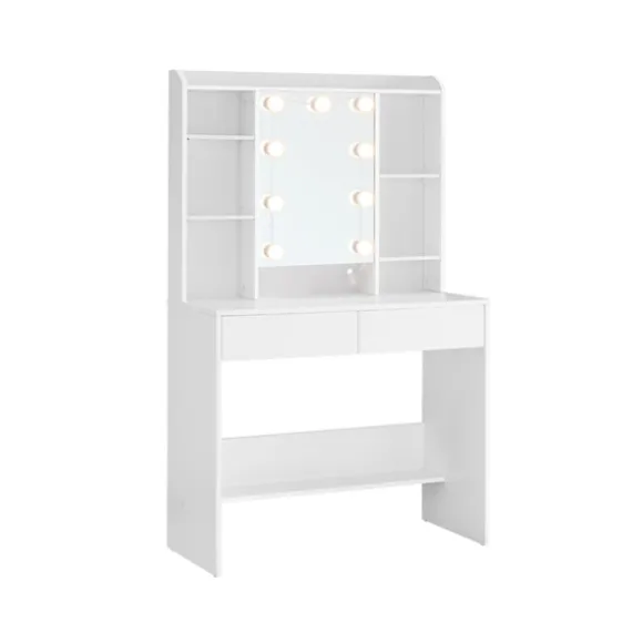 Rootz Toiletbord med spejl - Sminkebord - Makeupbord - Spånplade - 40 cm x 90 cm x 144,7 cm - Cloud White - 32,3 kg