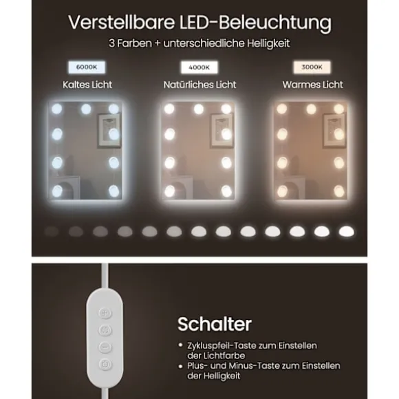 Rootz Toiletbord med spejl - Sminkebord - Makeupbord - Spånplade - 40 cm x 90 cm x 144,7 cm - Cloud White - 32,3 kg