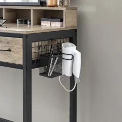 Rootz Toiletbordssæt med foldespejl Greige Sort - Vaskebord - Kommodesæt - Spånplade stålglas - 90cm x 40cm x 141cm