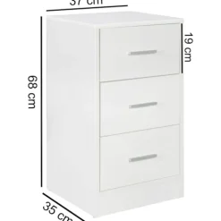 Rootz træ natkonsol Moderne skænk med 3 skuffer hvid Design Natbord 37,5 x 68 x 35 cm - Ekstra højt natbord