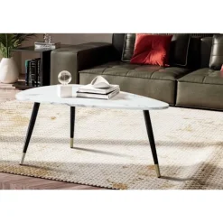 Rootz trekantet sofabord - Moderne sofabord - Stilfuldt stuebord - Marmorlook - 90cm x 60cm x 41cm