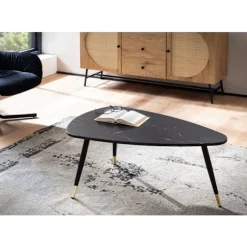 Rootz trekantet sofabord - moderne sofabord - stuebord - marmorlook - sikre metalben - 90 cm x 60 cm x 41 cm