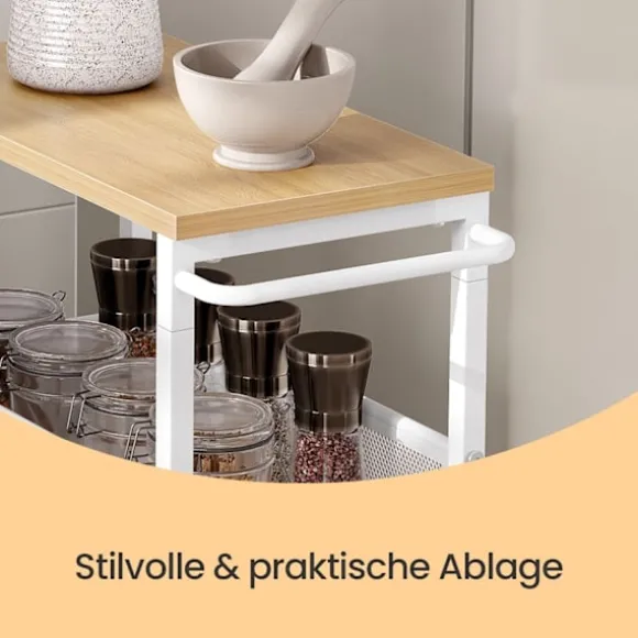 Rootz Troting Trolley - Kitchen Cart - Smal Niche Shelf - Rumbesparende værktøj - 22 cm x 45,4 cm x 77 cm - eg farve hvid
